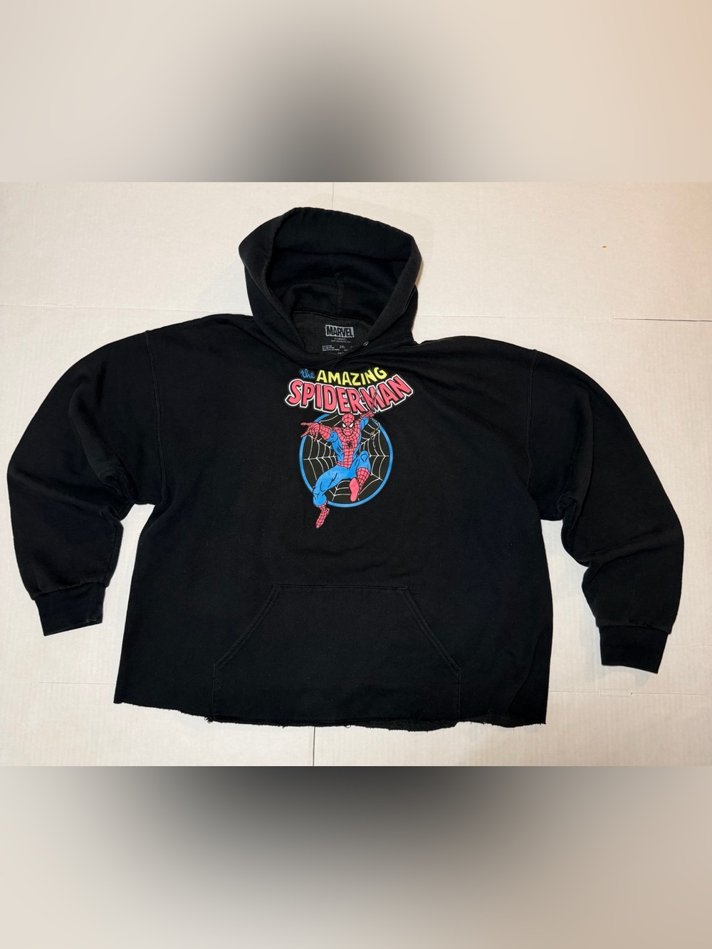 Marvel Spider-Man vs Hulk Cropped Hoodie 2XL Black Graphic